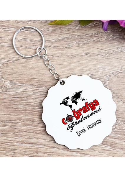 Kişiye Özel Coğrafya Öğretmeni Ahşap Anahtarlık