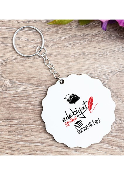 Kişiye Özel Edebiyat Öğretmeni Ahşap Anahtarlık