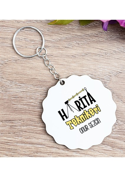 Kişiye Özel Harita Teknikeri Ahşap Anahtarlık