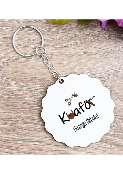 Kişiye Özel Erkek Kuaförü Ahşap Anahtarlık
