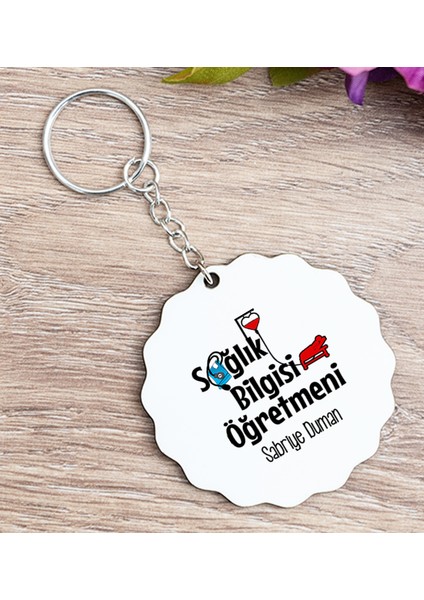 Kişiye Özel Sağlık Bilgisi Öğretmeni Ahşap Anahtarlık