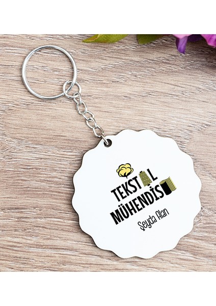 Kişiye Özel Tekstil Mühendisi Ahşap Anahtarlık