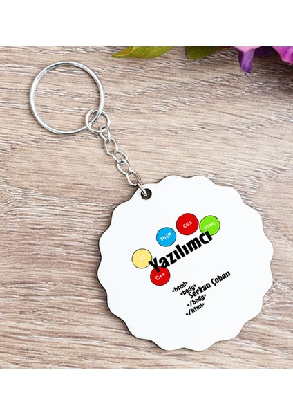 Kişiye Özel Yazılımcı Ahşap Anahtarlık