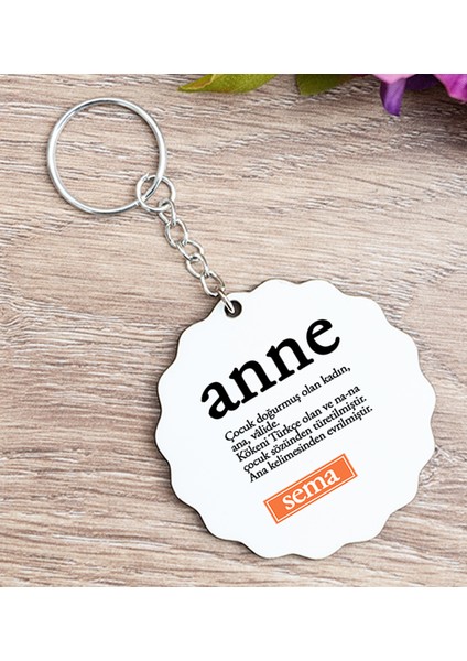 Kişiye Özel Anne Kelime Anlamı Ahşap Anahtarlık
