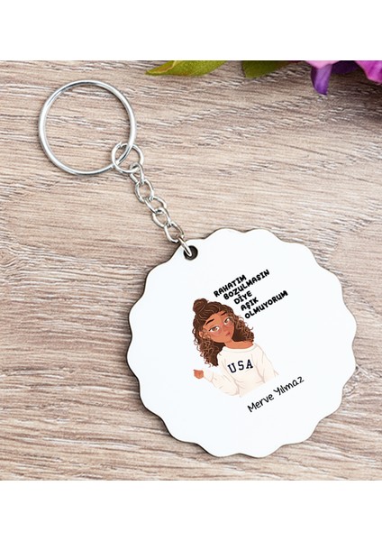 Kişiye Özel Rahatım Bozulmasın Diye Aşık Olmuyorum Ahşap Anahtarlık