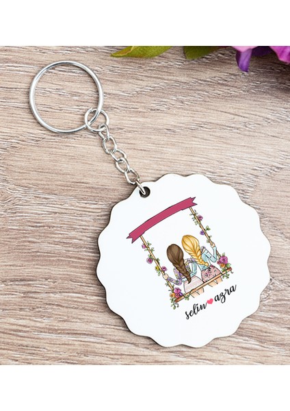 Kişiye Özel Best Friends Salıncak Tasarım Ahşap Anahtarlık