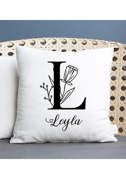 Kişiye Özel Baş Harfli Çiçek Tasarım Kare Yastık