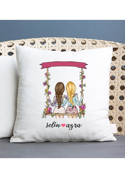 Kişiye Özel Best Friends Salıncak Tasarım Kare Yastık