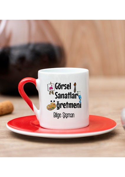 Kişiye Özel Görsel Sanatlar Öğretmeni Kırmızı Türk Kahvesi Fincanı