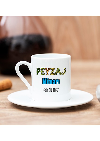 Kişiye Özel Peyzaj Mimarı Beyaz Türk Kahvesi Fincanı