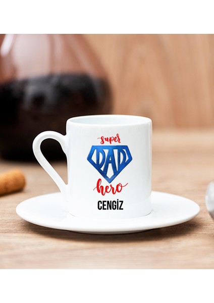 Kişiye Özel Super Dad Babaya Hediye Beyaz Türk Kahvesi Fincanı