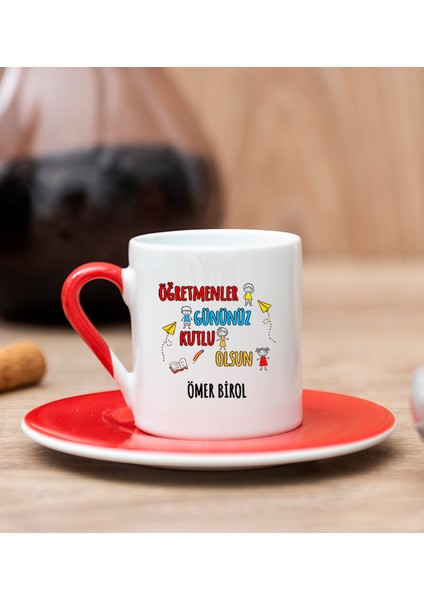Kişiye Özel Öğretmenler Günü Kırmızı Türk Kahvesi Fincanı