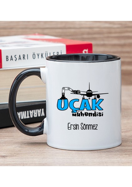 Kişiye Özel Uçak Mühendisi Siyah Kupa Bardak