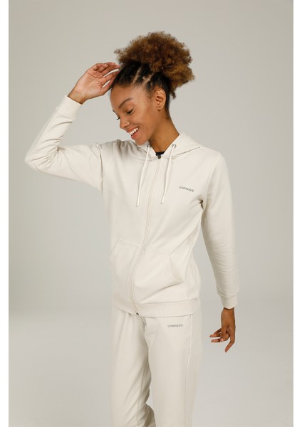 SN77 Basic Full Zıp Hoodı Ekru Kadın Eşofman Üstü