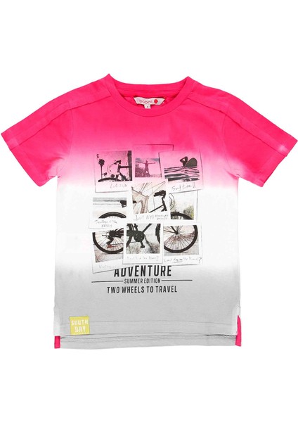 Erkek Çocuk Bisiklet Baskılı Kısa Kollu Tişört Fuşya