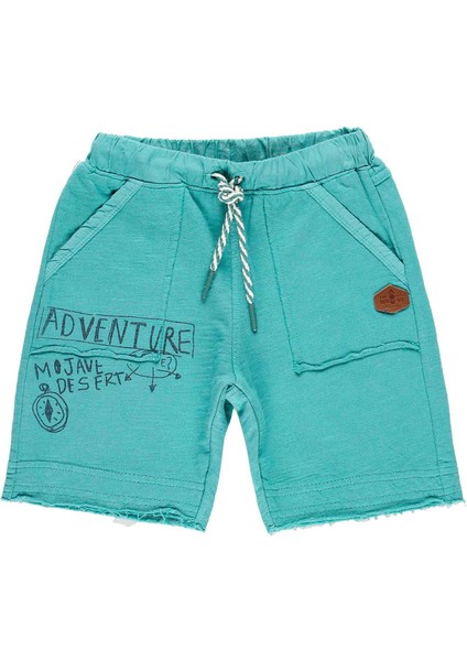 Erkek Çocuk Yazı Baskılı Bermuda Şort Yeşil