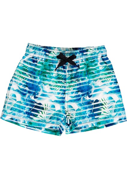 Erkek Çocuk Yaprak Desenli Şort Mayo Yeşil