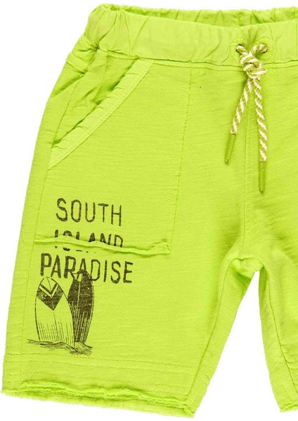 Erkek Çocuk Yazı Baskılı Bermuda Şort Neon Yeşil modelleri