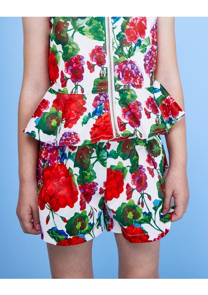 Kız Çocuk Çiçek Desenli Şort