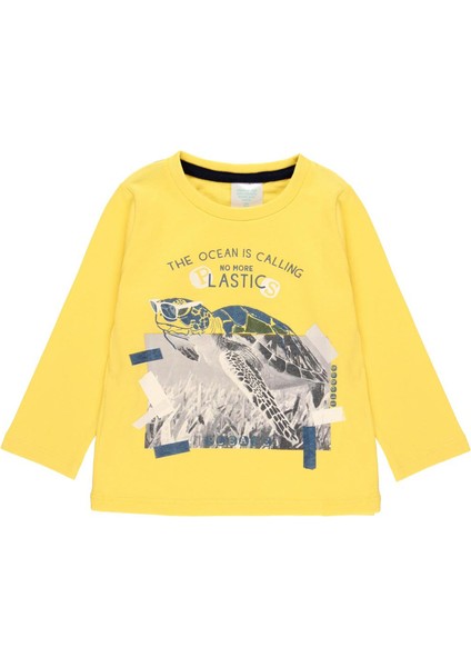 Erkek Çocuk Kaplumbağa Baskılı Uzun Kollu Tişört Sarı