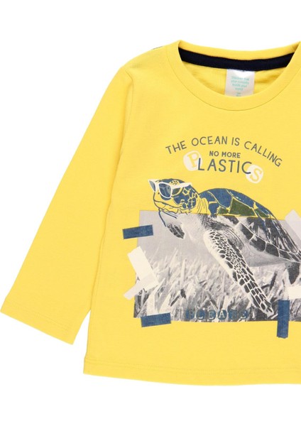 Erkek Çocuk Kaplumbağa Baskılı Uzun Kollu Tişört Sarı modelleri