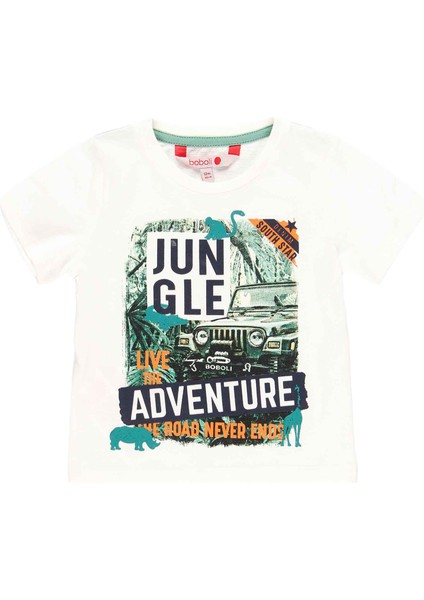 Erkek Çocuk Fotoğraf Baskılı Kısa Kollu Tişört Beyaz
