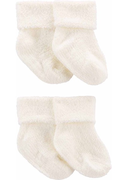 Bebek Çorap Yumuşak Pamuk Karışımı Kaymaz Tabanlı 2'li Paket Beyaz