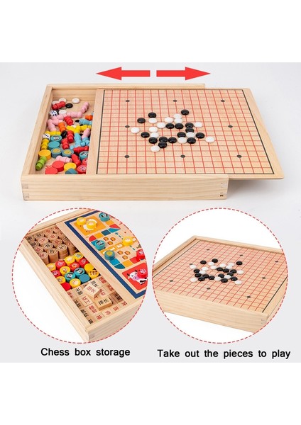 Ahşap Satranç Tahtası Oyuncak Seti 2'si 1 Arada Hokey + Beş Hüzün (Yurt Dışından)