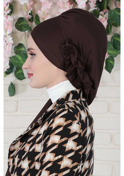 Yandan Fırfırlı Penye Hazır Türban Kahve Ht-73 fırsatları
