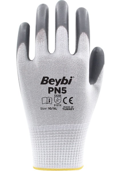 Beybi Pn5 Polyester Örme Nitril Eldiven Gri No:10 12'li Peket