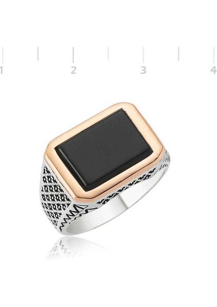 Gümüş Siyah Taşlı Erkek Yüzük