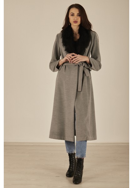 Gri Seyyar Kürklü Kaşe Kaban 0108070.06