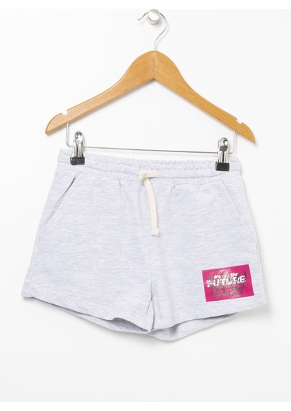 Standart Kalıp Baskılı Gri Melanj Kız Çocuk Şort - Drg-25