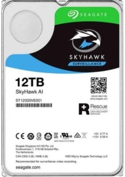 3.5" 12 Tb Skyhawk ST12000VE001 Sata 3.0 7200 Rpm 256MB 7/24 HDD ( Distribütör Garantili )