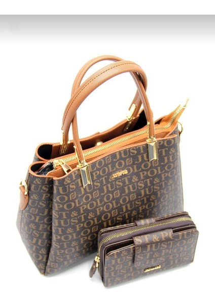 Kadın Kahve Taba 5 Bölmeli Çanta ve Cüzdan Takımı modelleri