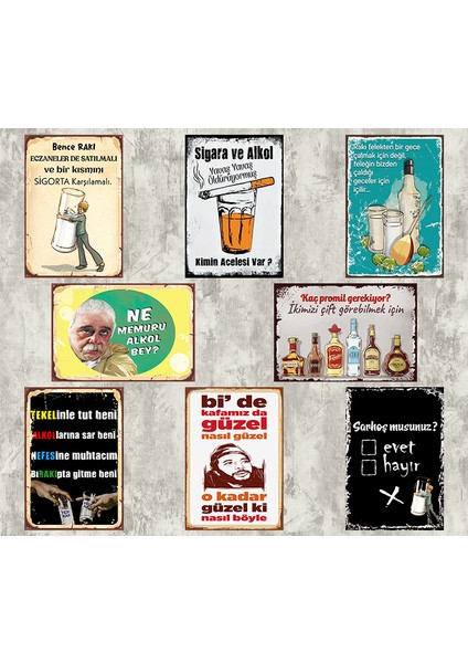 Alkol Set Retro Ahşap Poster