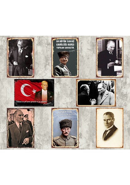 Atatürk Set Retro Ahşap Poster