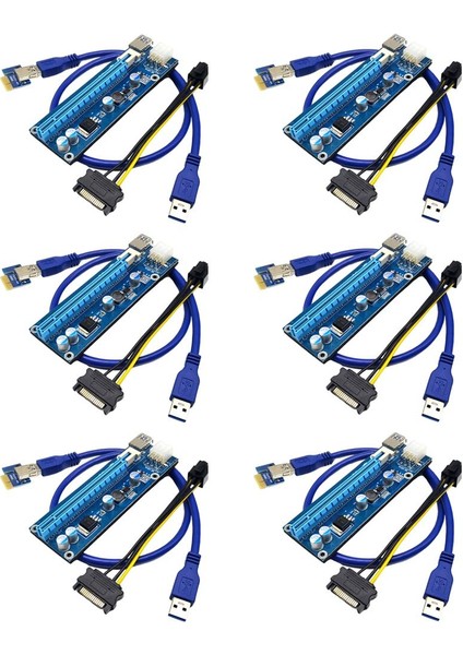 6pack Pcı-E Rıser 1x Ila 16X6PIN Grackıcs Uzatma Kartı Adaptörü Kablosu (Yurt Dışından)