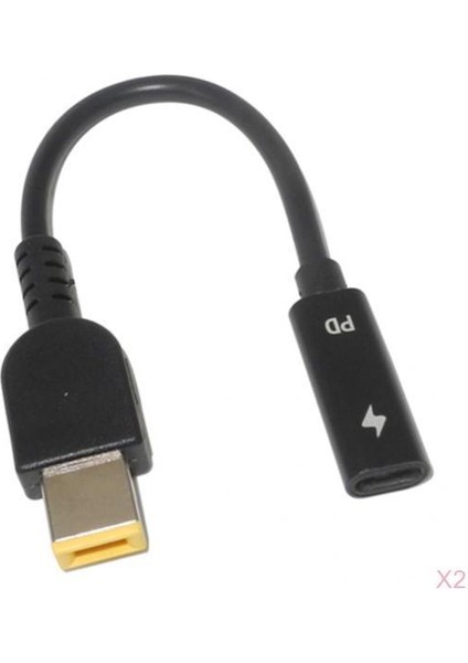 2 Parça Güç Adaptörü Kablosu USB Tipi-C Kadın Lenovo Için Kare Fiş Şarj (Yurt Dışından)