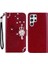 Galaxy S22 Ultra Için Baykuş Çiçek Baskılı Pu Deri Yapay Elmas Dekorlu Kayışlı Standlı Telefon Kılıfı - Kırmızı (Yurt Dışından) 1