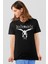 Kanatlı Not Siyah Kısa Kollu Kadın T-Shirt 1
