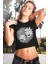 Dönen Kafalar Siyah Kısa, Kesik Crop Top Kadın T-Shirt 1