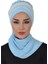 Çapraz Dikim Çift Renkli Fularlı Şifon Hazır Türban Bebe Mavisi-Krem Ht-52 1