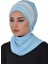 Çapraz Dikim Çift Renkli Fularlı Şifon Hazır Türban Bebe Mavisi-Krem Ht-52 2