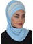 Çapraz Dikim Çift Renkli Fularlı Şifon Hazır Türban Bebe Mavisi-Krem Ht-52 3