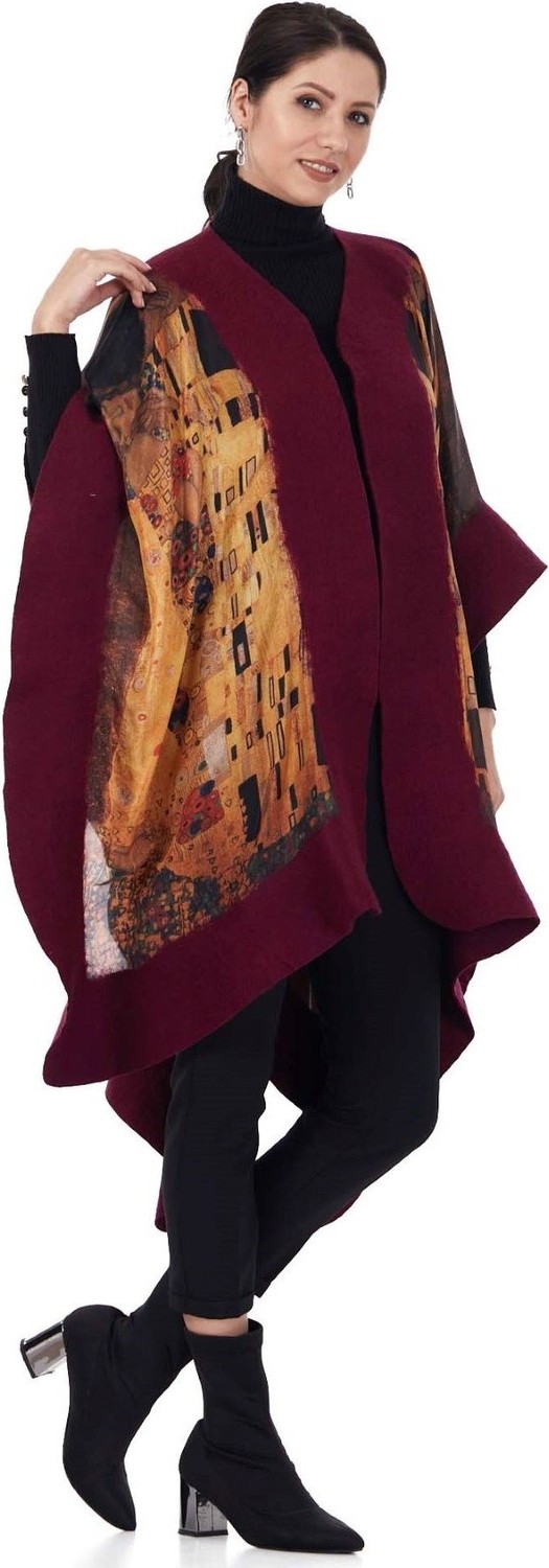 Nomads Felt Yün Ipek Keçe Bordo Panço Gustav Klimt The Kiss görsel 3
