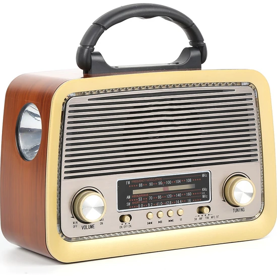 All Avcill 301 Şarjlı Nostaljik Görünümlü Fenerli Radyo Bluetoothlu Mp3 Çalar Radyo Müzik Kutusu