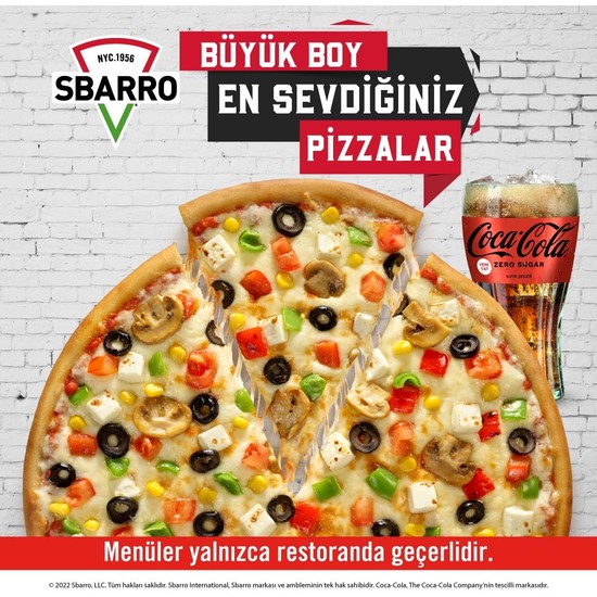 Sbarro Büyük Boy Pizza Menü (Büyük Boy Pizza + Orta Boy Coca-Cola) (Menüler Yalnızca Restoranda Geçerlidir.)