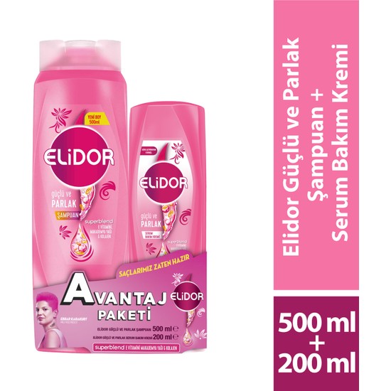 Elidor Superblend Saç Bakım Şampuanı Güçlü ve Parlak 500 ml + Serum Bakım Kremi 200 ml
