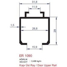 Alm Alüminyum Sürme Kapak Üst Ray Profili 1090 Mat Eloksal 2 Metre